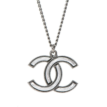 Chanel Ruthenium Enamel CC Necklace Silver 4 of 5