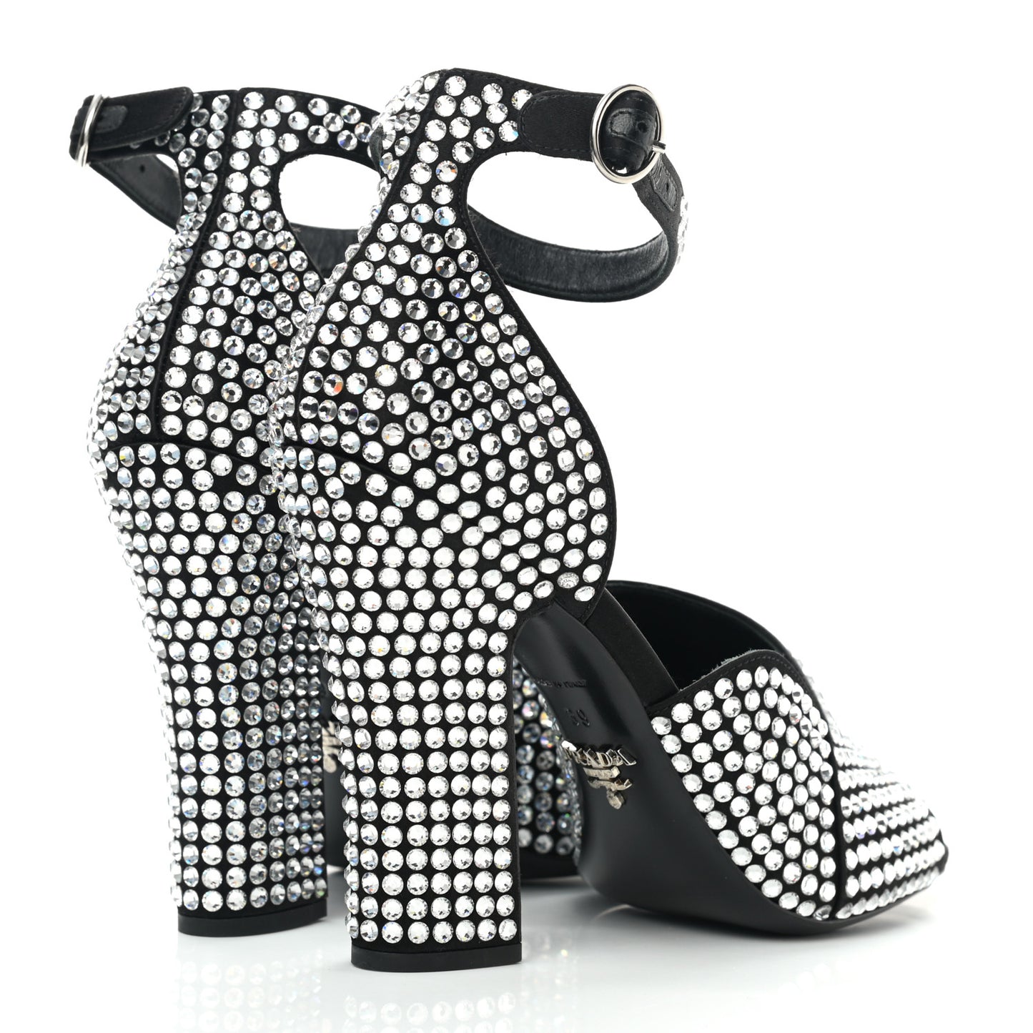 Satin Crystal Ankle Wrap 105mm Sandals 39 Cristal