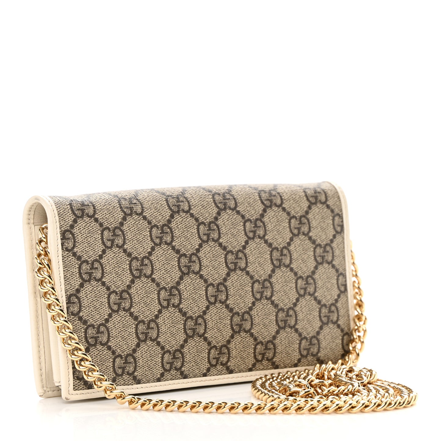 GG Supreme Monogram Azalea Calfskin Horsebit 1955 Wallet On Chain Beige Ebony Mystic White