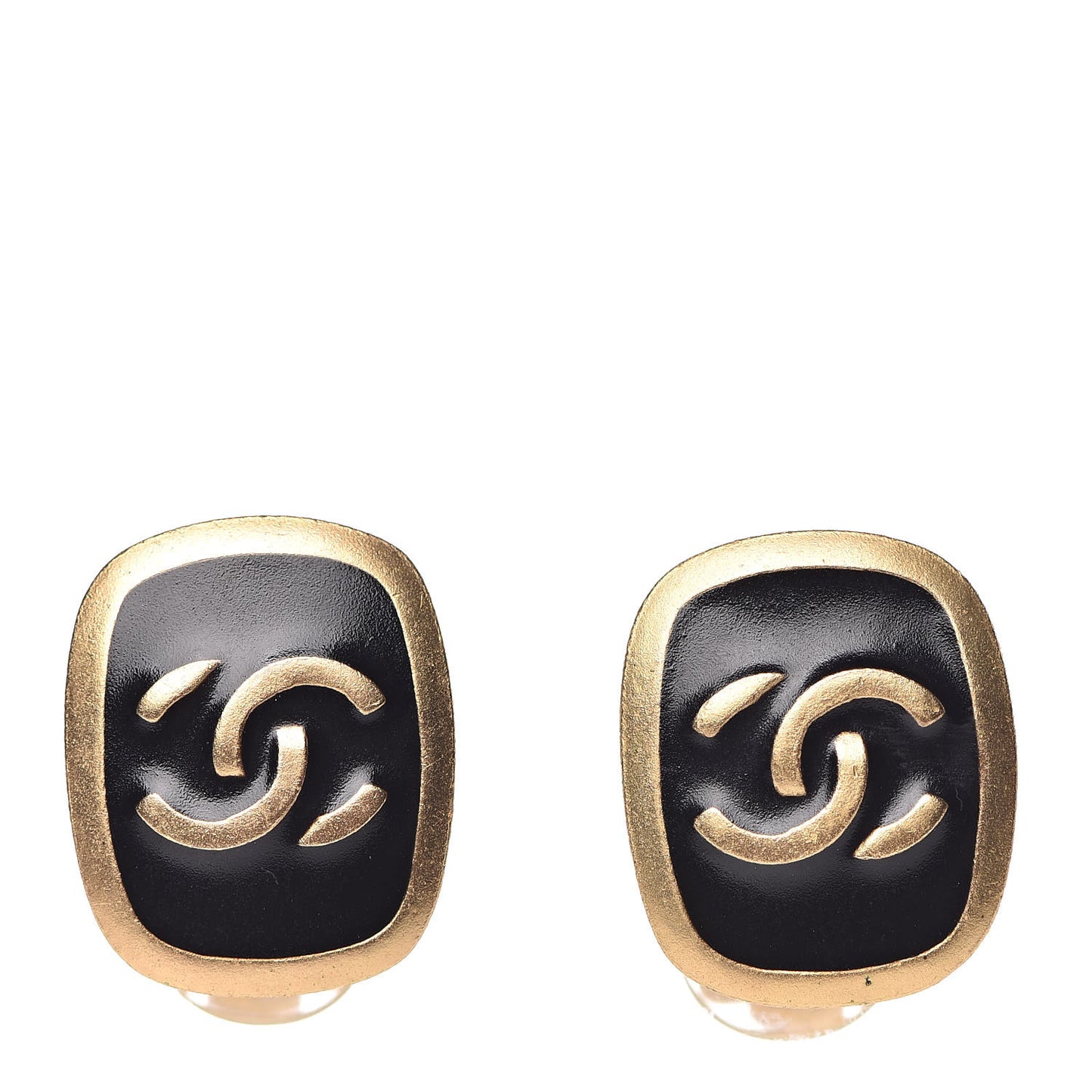 Enamel CC Clip On Earrings Black Gold