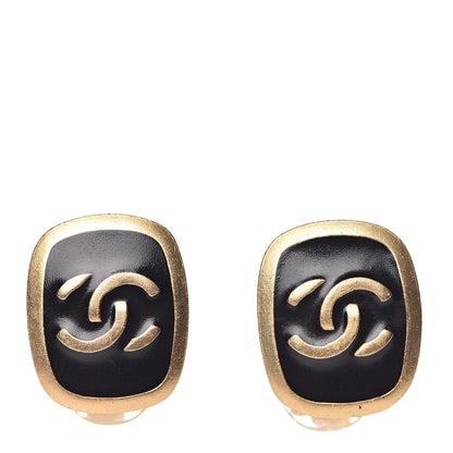 Chanel Enamel CC Clip On Earrings Black Gold 1 of 4