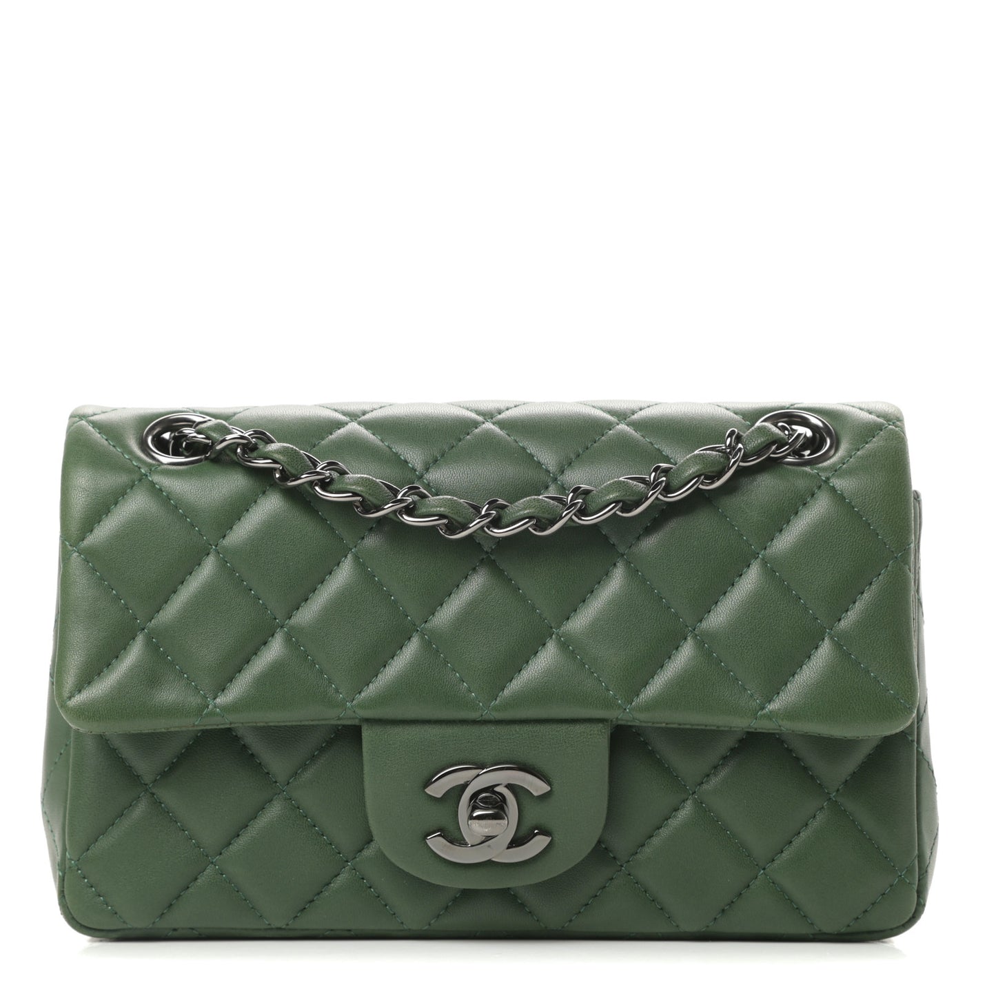 Lambskin Quilted Mini Rectangular Flap Green
