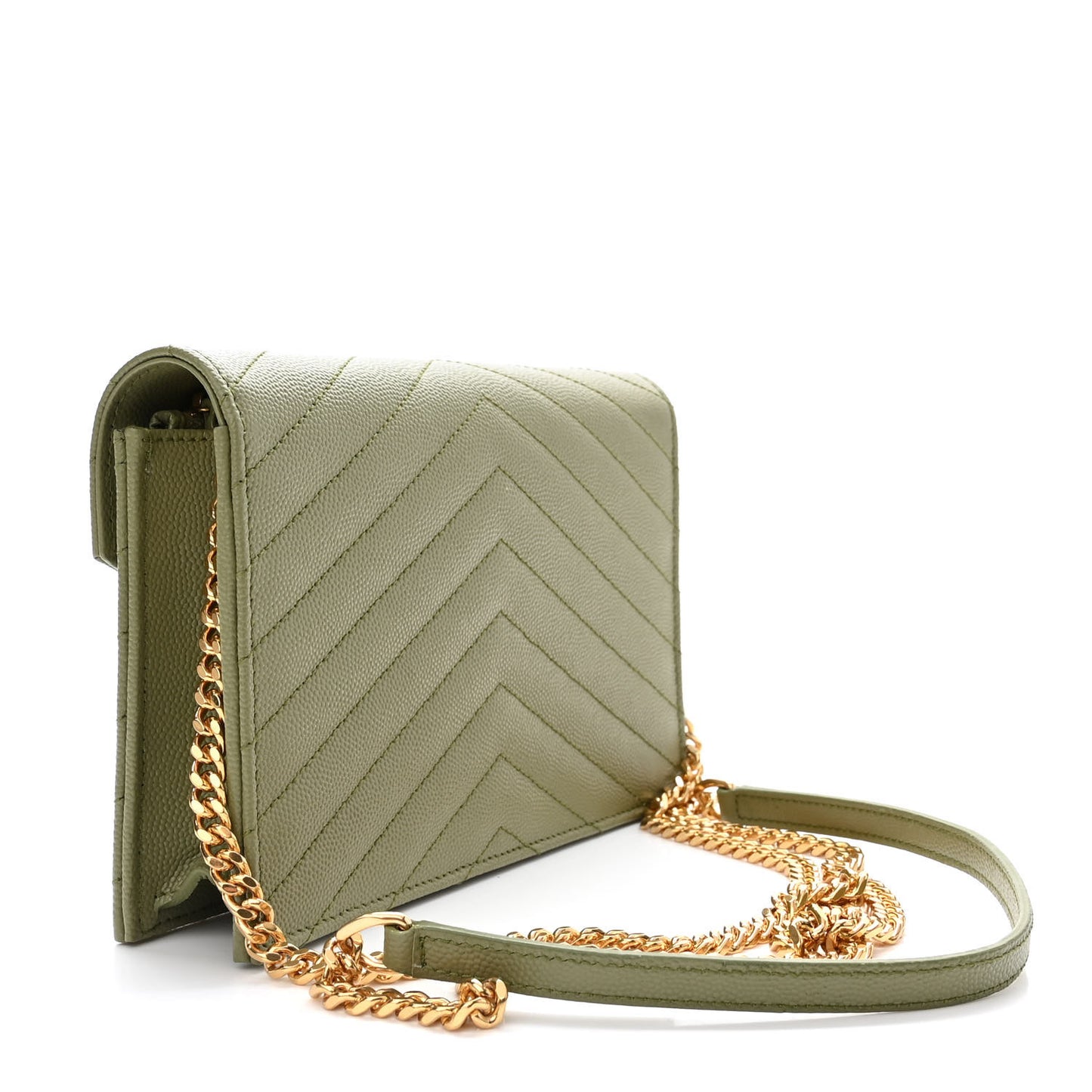 Grain De Poudre Matelasse Chevron Monogram Envelope Chain Wallet Pistache