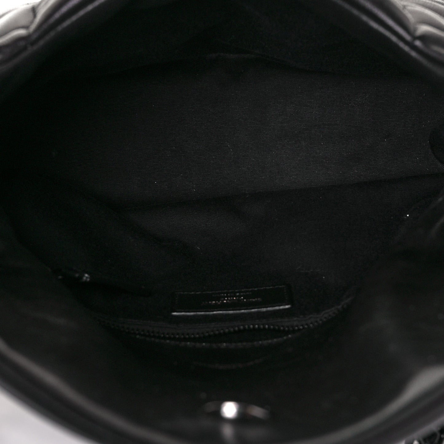 Lambskin Quilted Small Loulou Puffer Monogram Chain Satchel Black