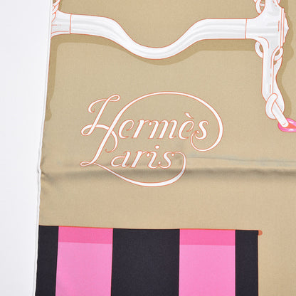 Hermes Silk Grand Manege Detail Scarf 90 Beige Jaune Vif Rose Vif 3 of 6
