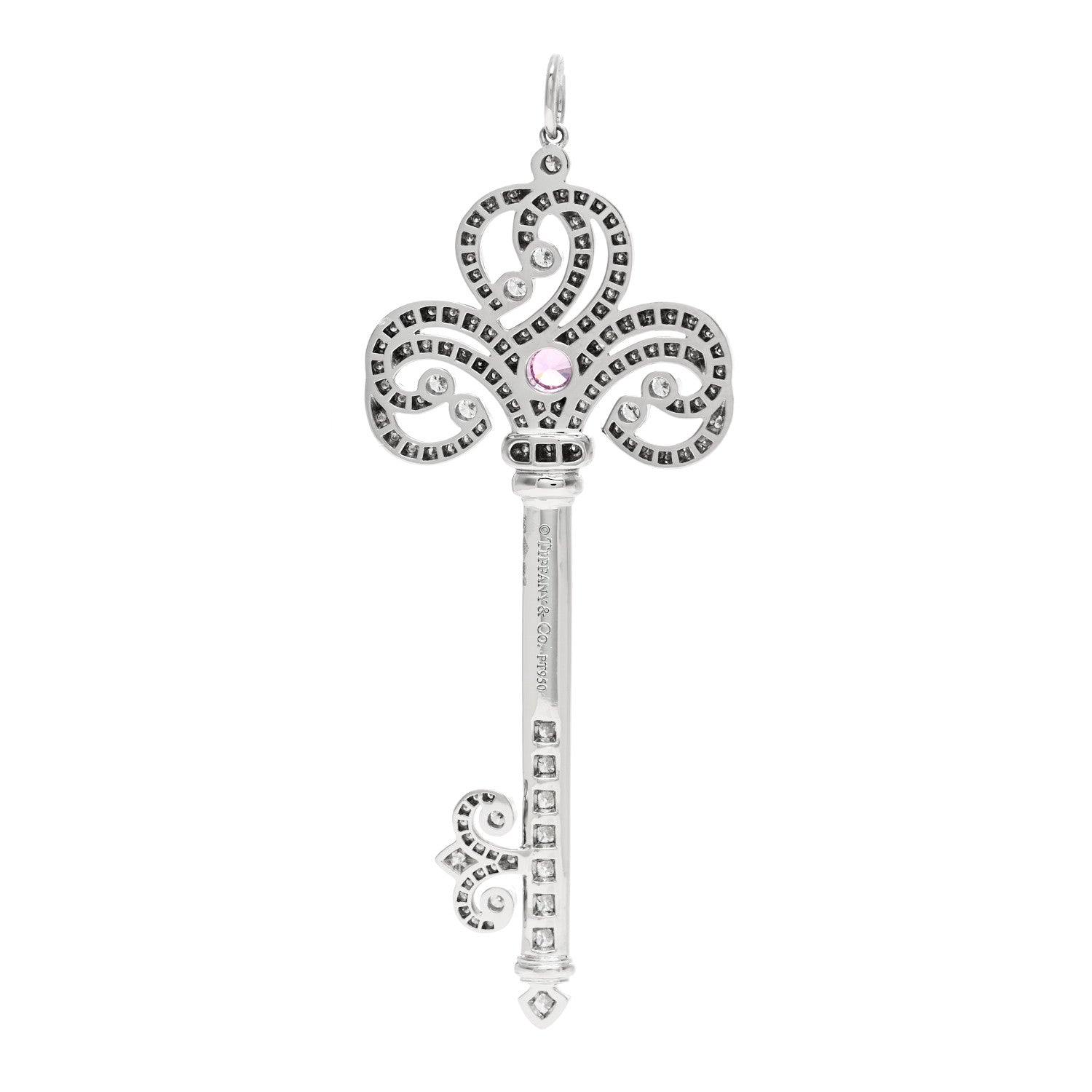 Tiffany Platinum Pink Sapphire Enchant Heart Key Pendant 3 of 5