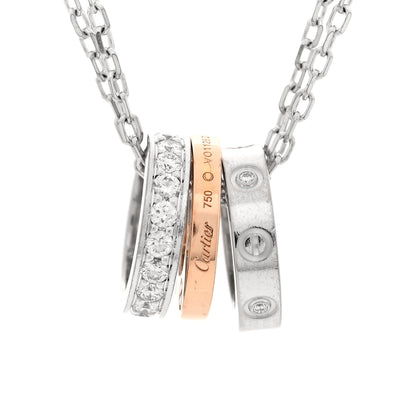 Cartier 18K White Pink Gold Diamond Three Ring LOVE Pendant Necklace 4 of 5
