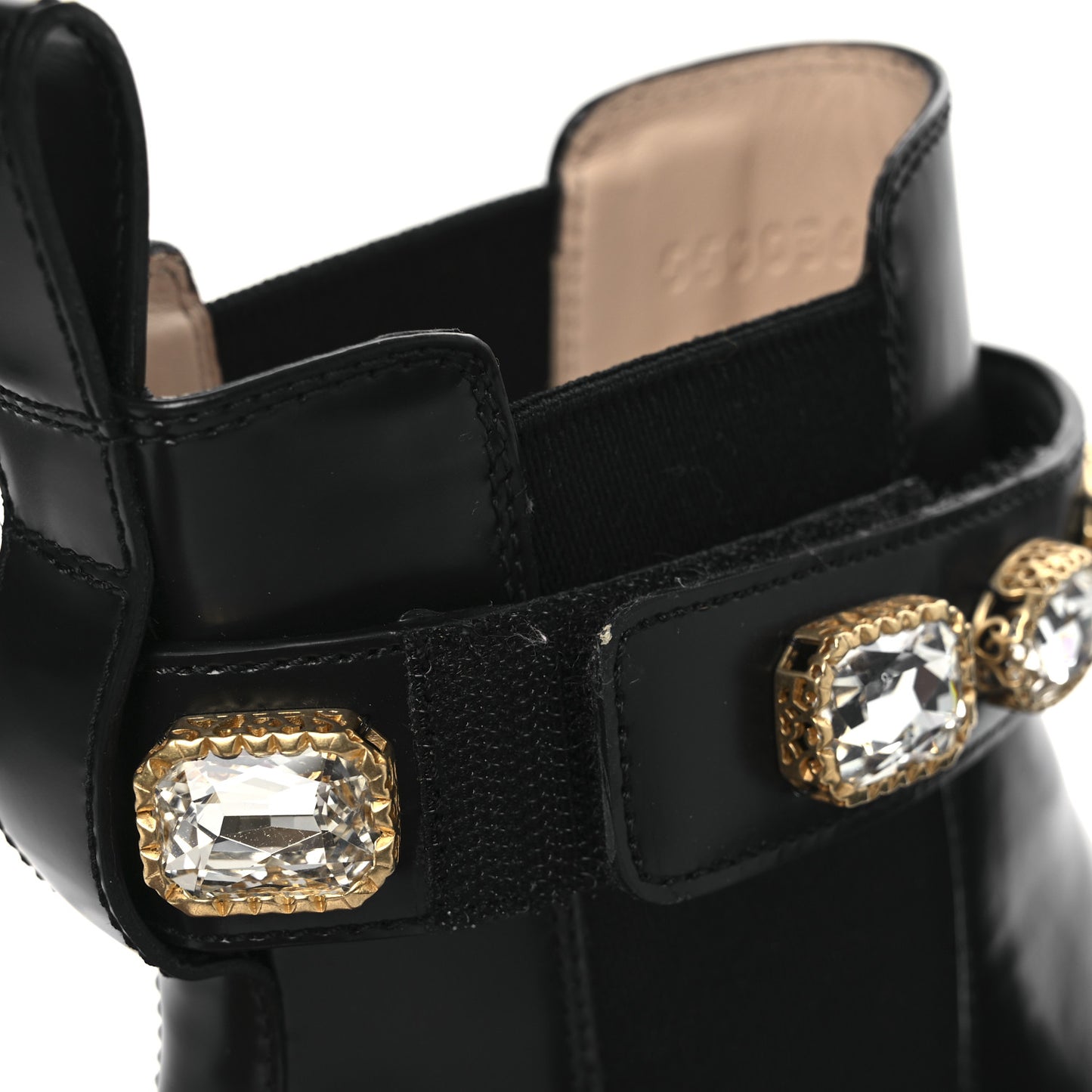 Calfskin Crystal GG Trip Chelsea Ankle Boots 35.5 Black
