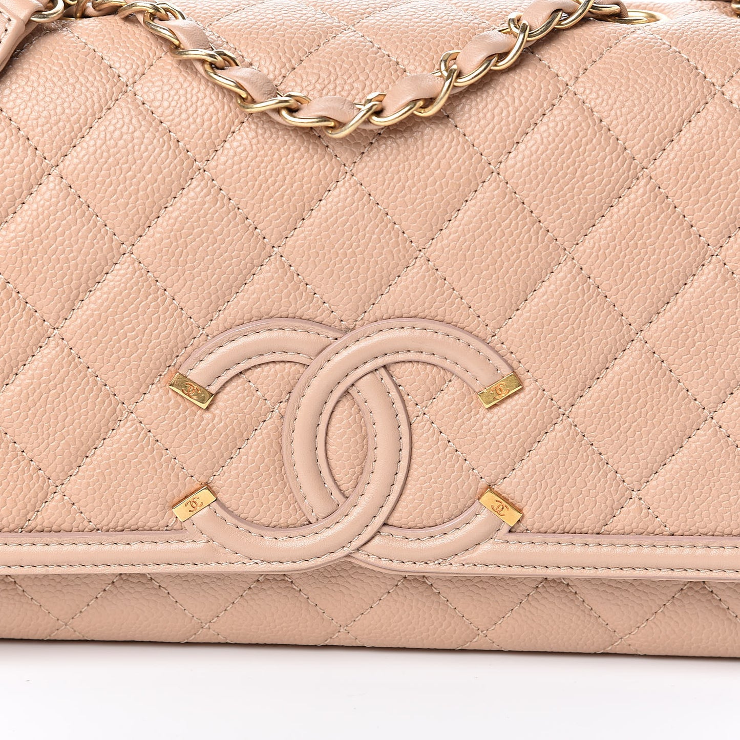 Caviar Quilted Medium CC Filigree Flap Beige