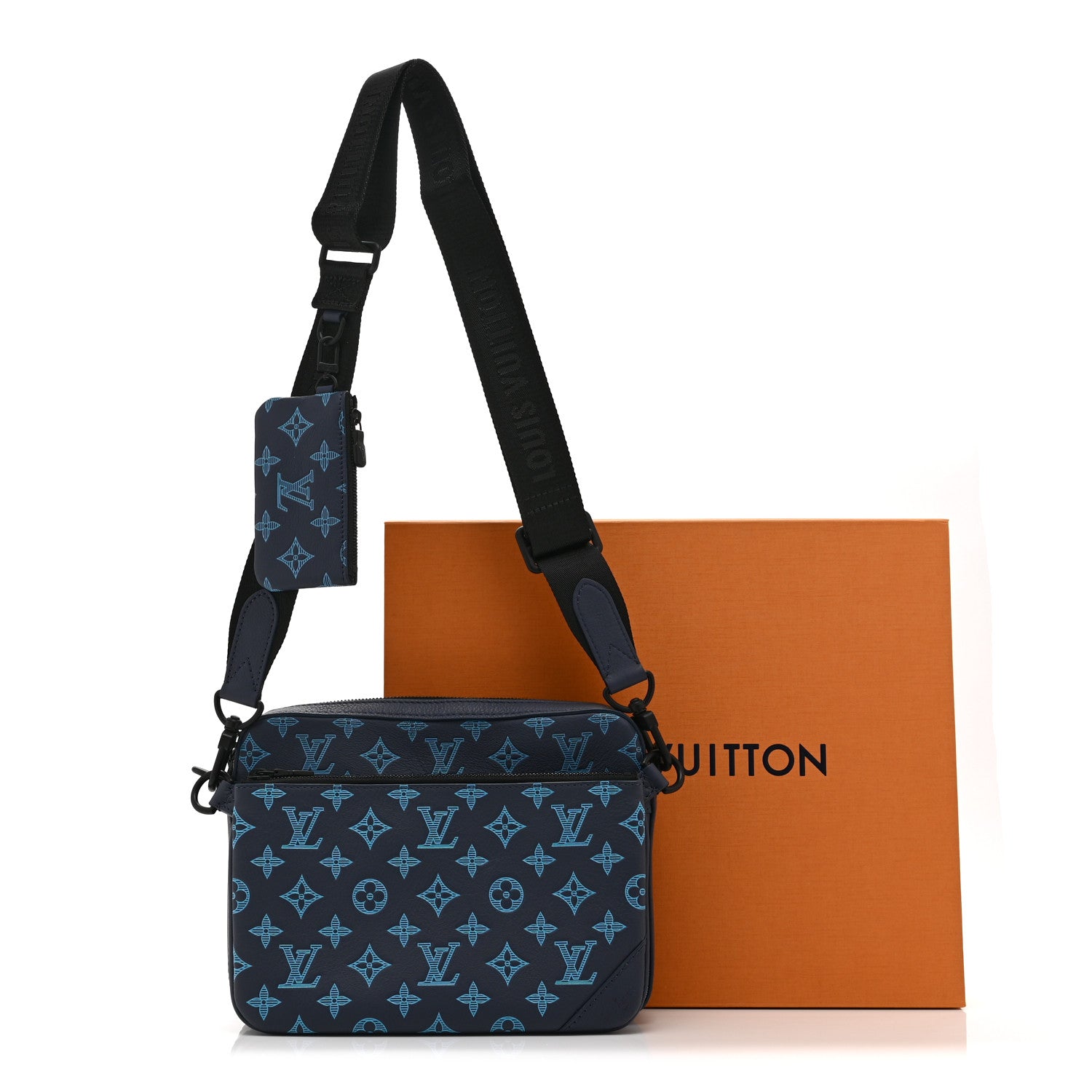 Louis Vuitton Calfskin Monogram Shadow Trio Messenger Navy River Blue 11 of 11