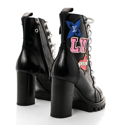 Louis Vuitton Patent Calfskin Monogram LV Black Heart Star Trail Ankle Boots 36.5 Black 4 of 8