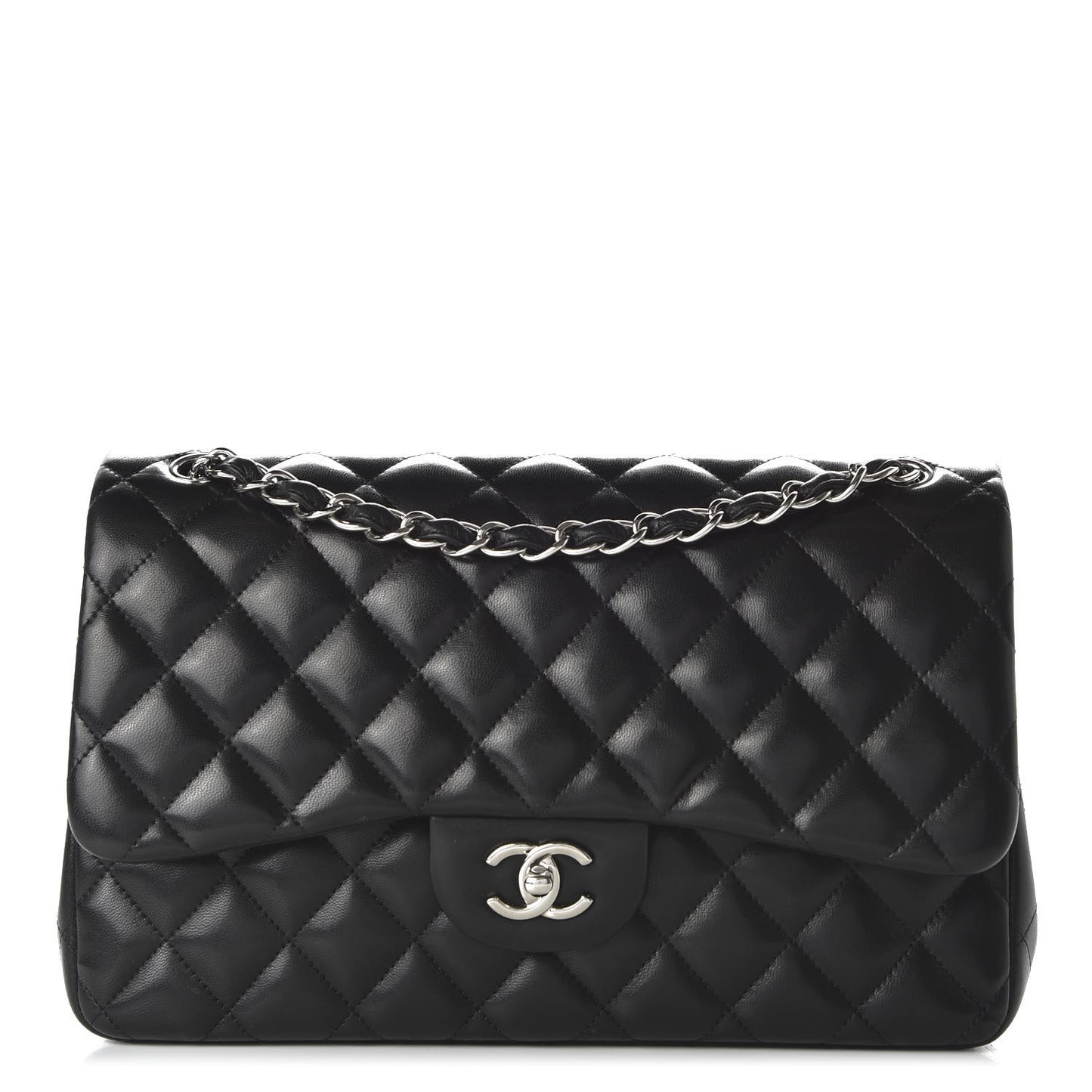Lambskin Quilted Jumbo Double Flap Black