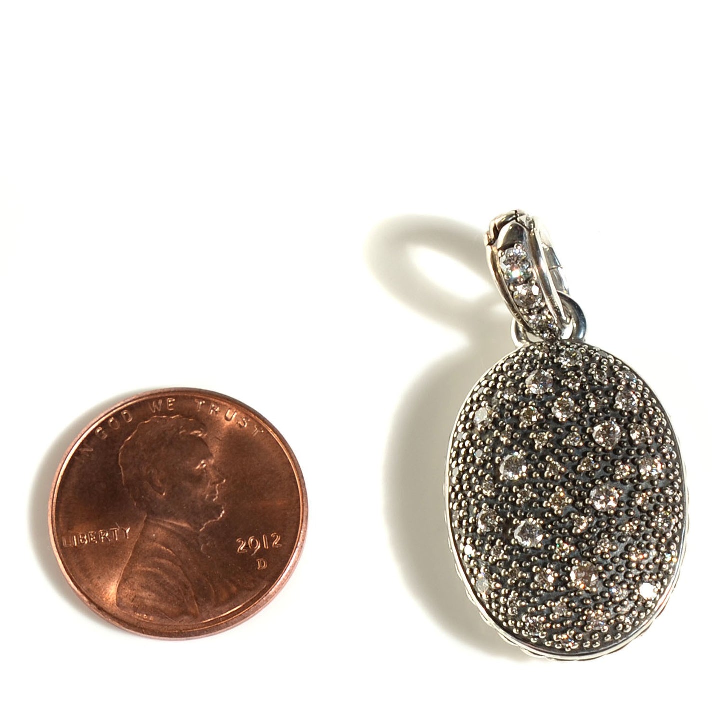 Sterling Silver Diamond Midnight Melange Oval Enhancer Pendant