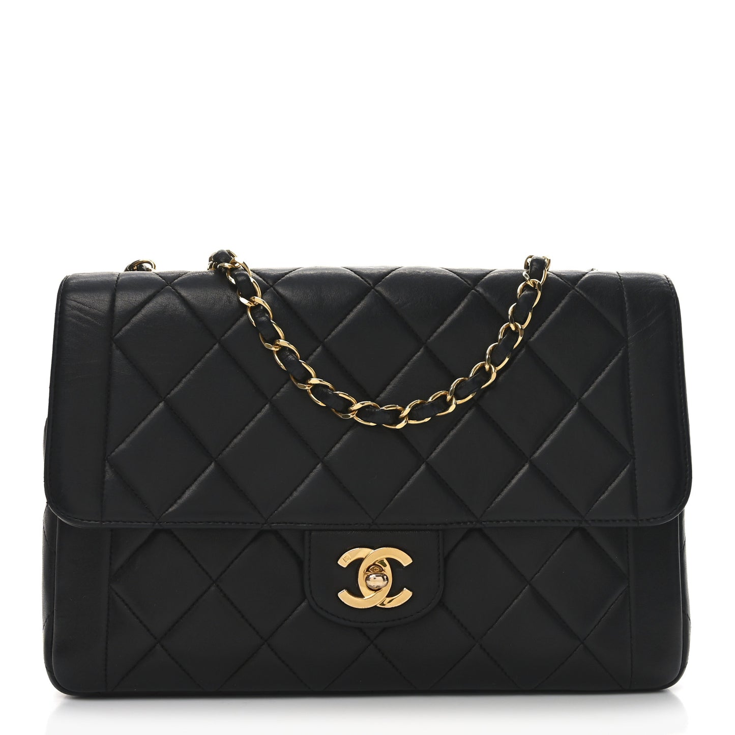 Lambskin Quilted Medium Single Flap Black