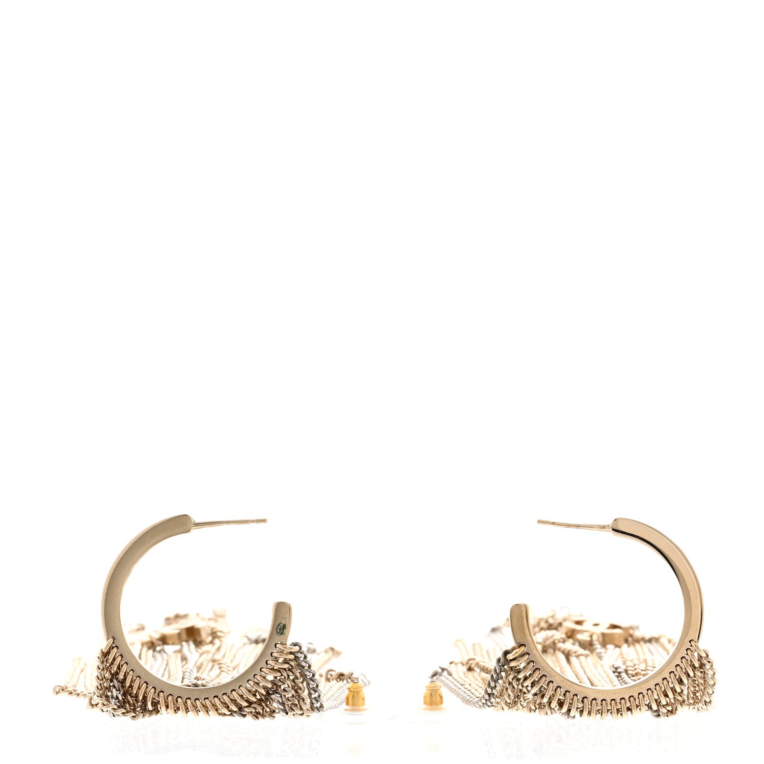 Chanel CC Chain Fringe Hoop Earrings Gold 3 of 4