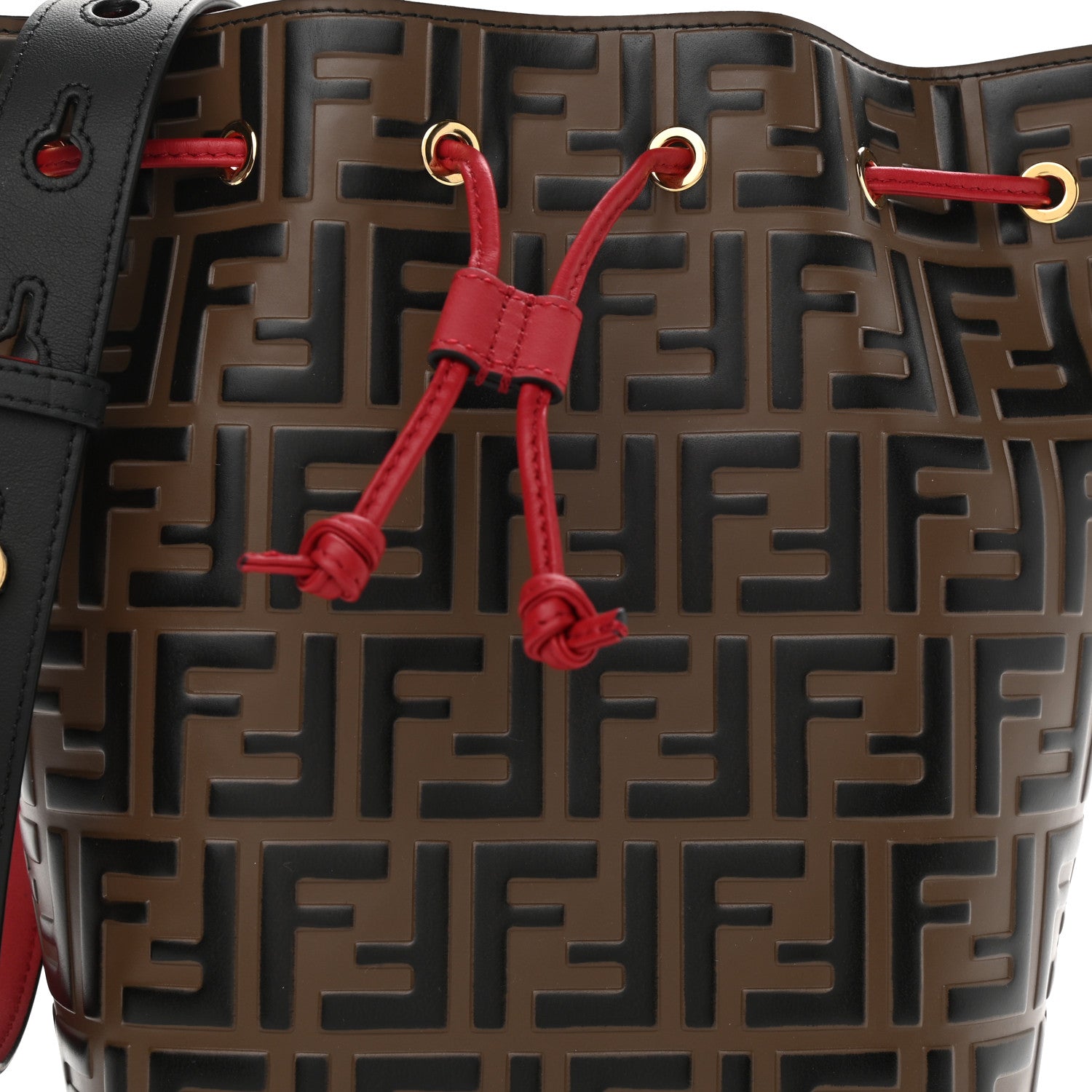 Fendi Vitello Grace F is Fendi Bi-Color FF 1974 Embossed Grande Mon Tresor Bucket Bag Maya Black Fragola 10 of 14