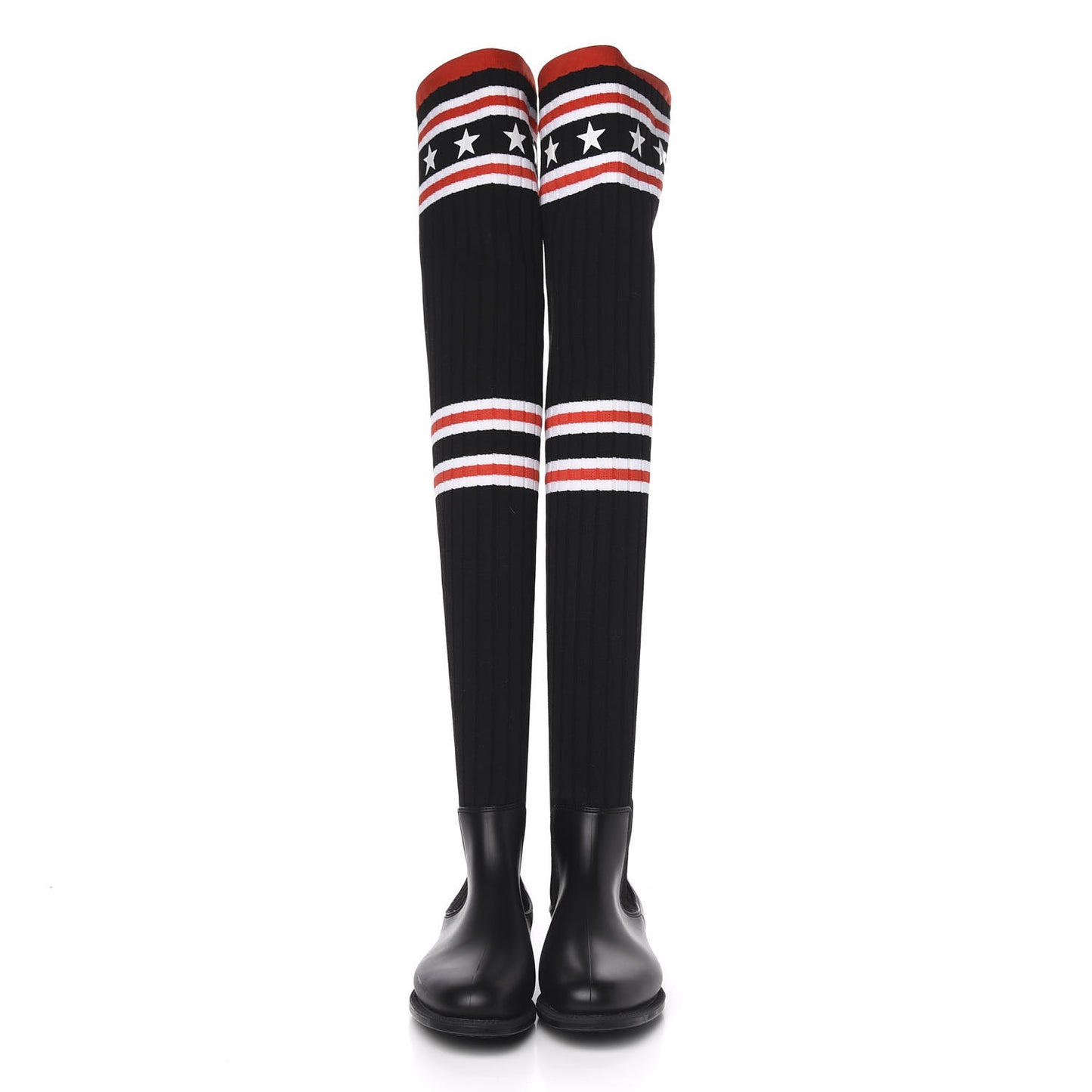 Knit Rubber Storm Over The Knee Boots 37 Black