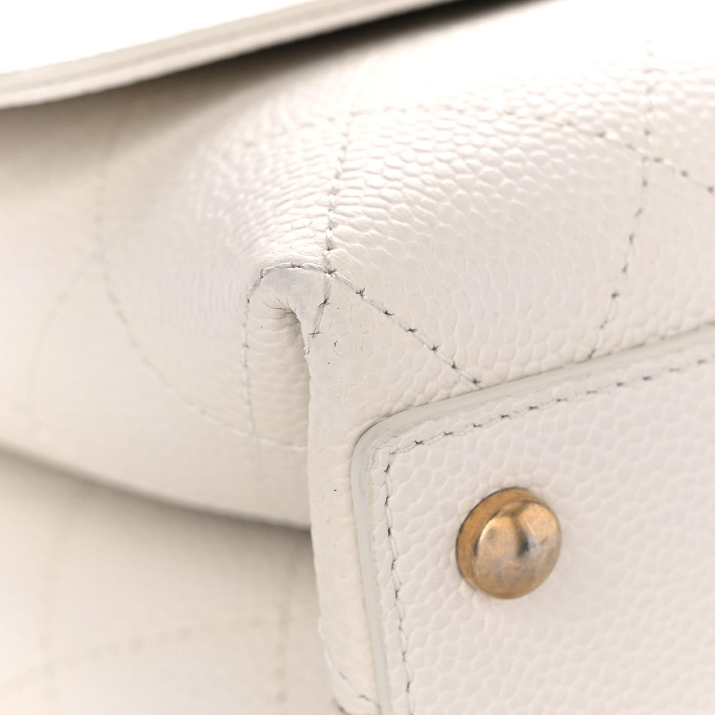 Grained Calfskin Small Stitched Flap White