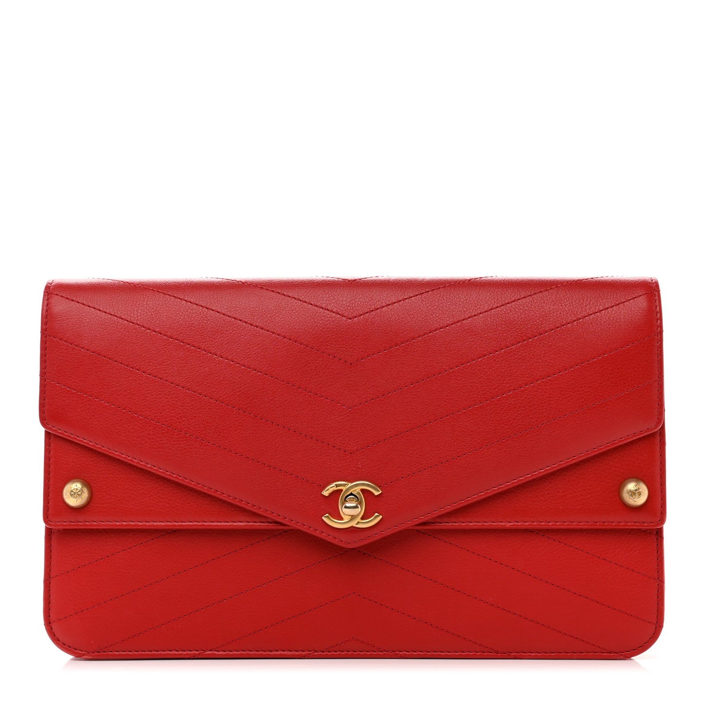 Calfskin Chevron Quilted Casual Trip Clutch Red