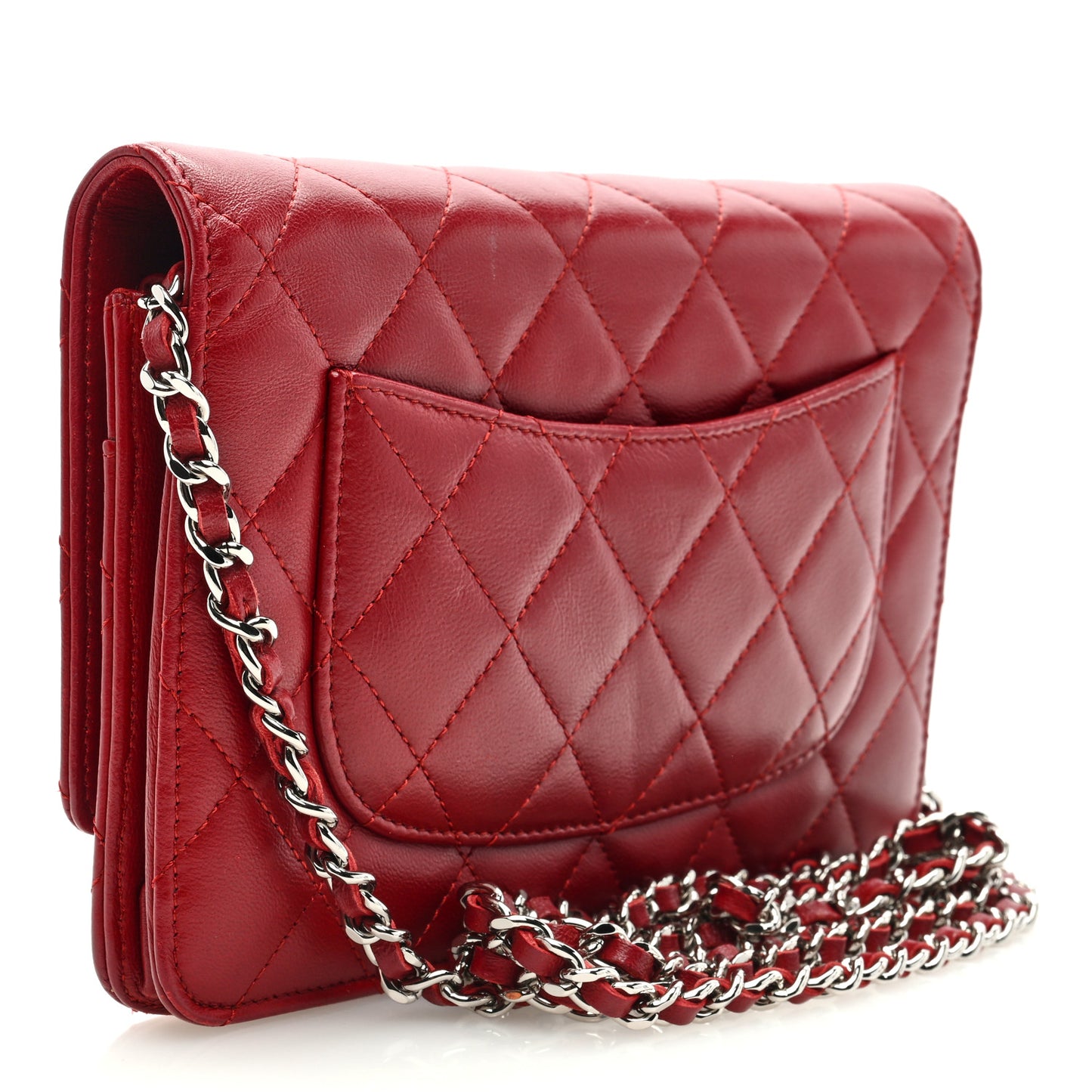 Lambskin Quilted Wallet On Chain WOC Red