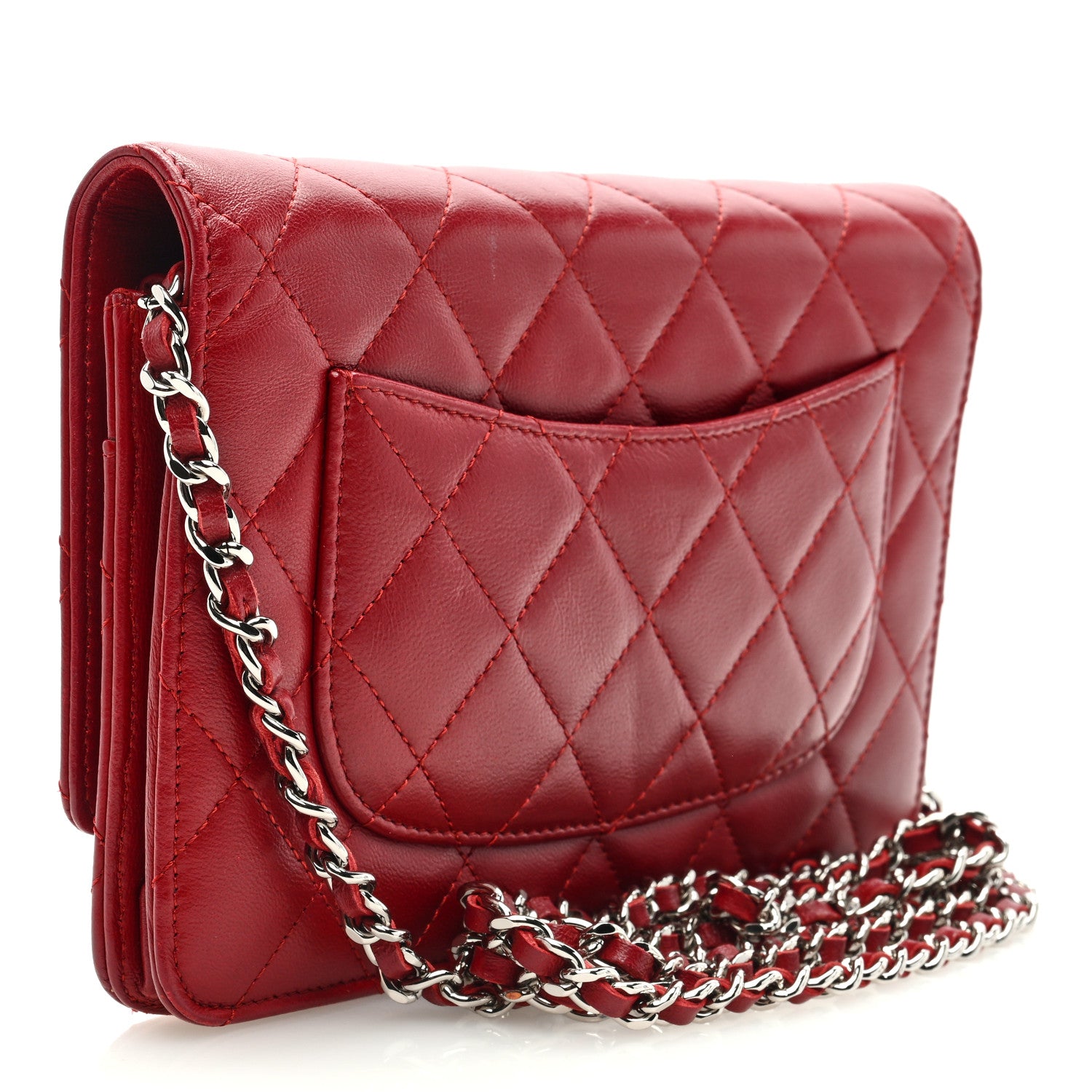 Chanel Lambskin Quilted Wallet On Chain WOC Red 2 of 9