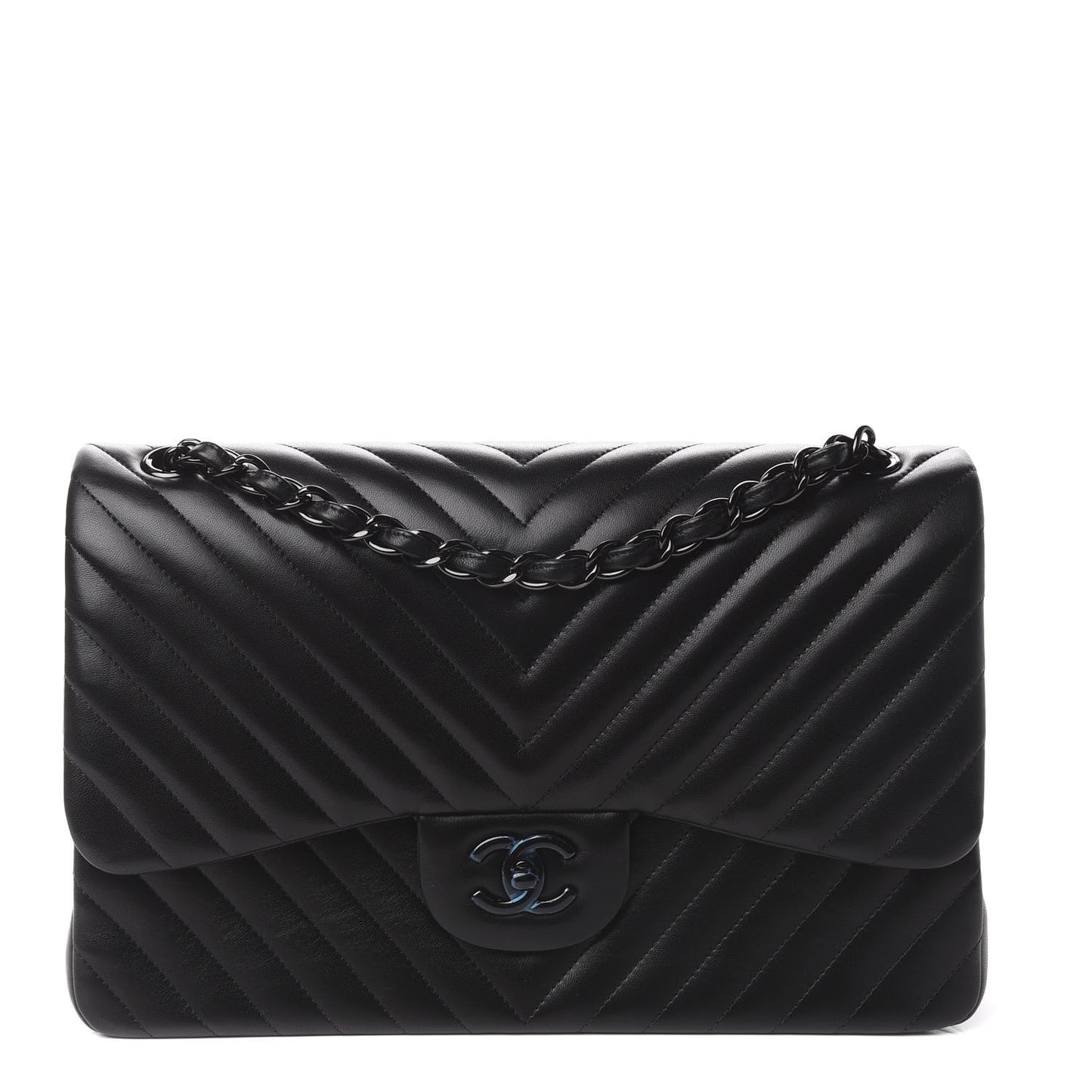 Lambskin Chevron Quilted Jumbo Double Flap So Black