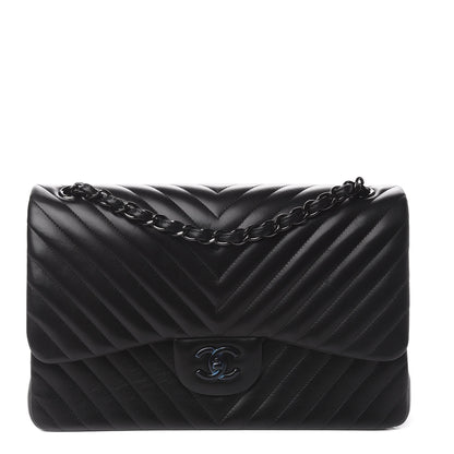 Chanel Lambskin Chevron Quilted Jumbo Double Flap So Black 1 of 11