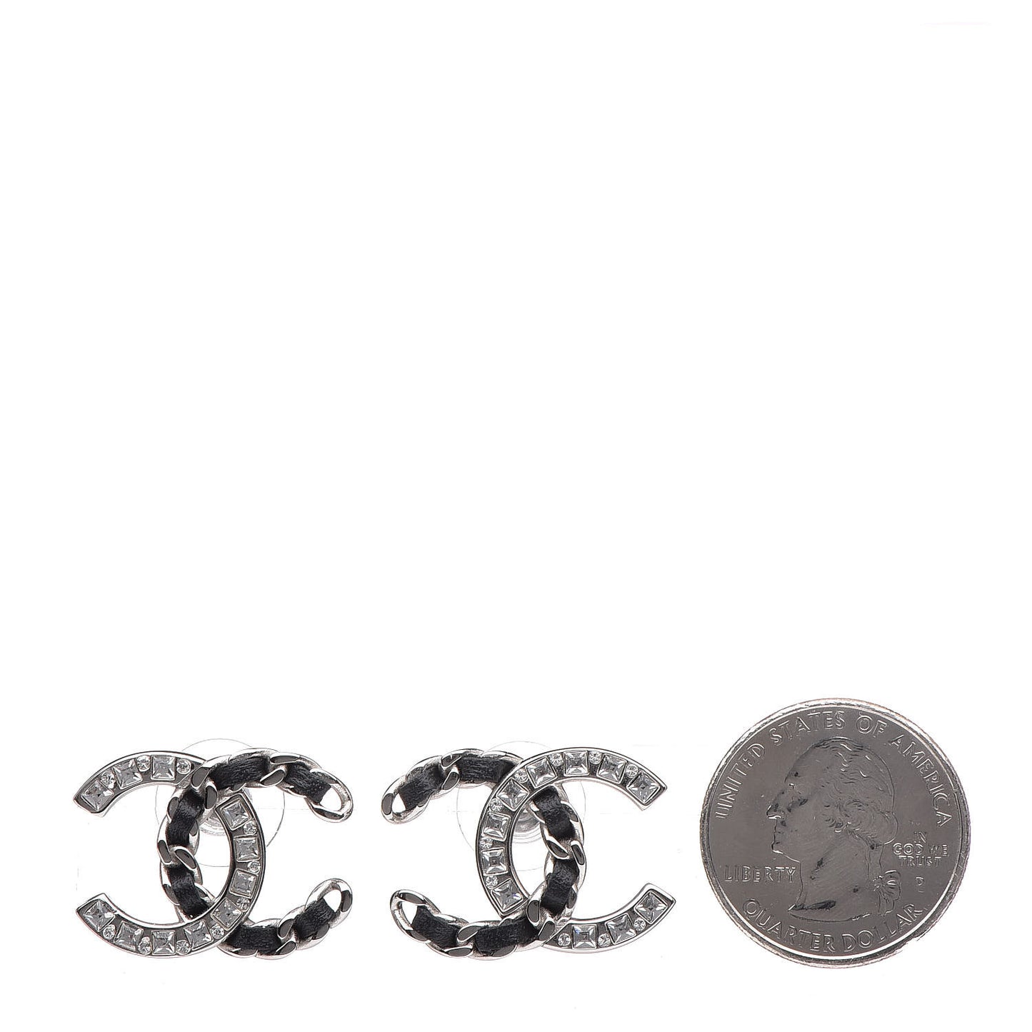 Crystal Baguette Lambskin Large CC Earrings Silver Black