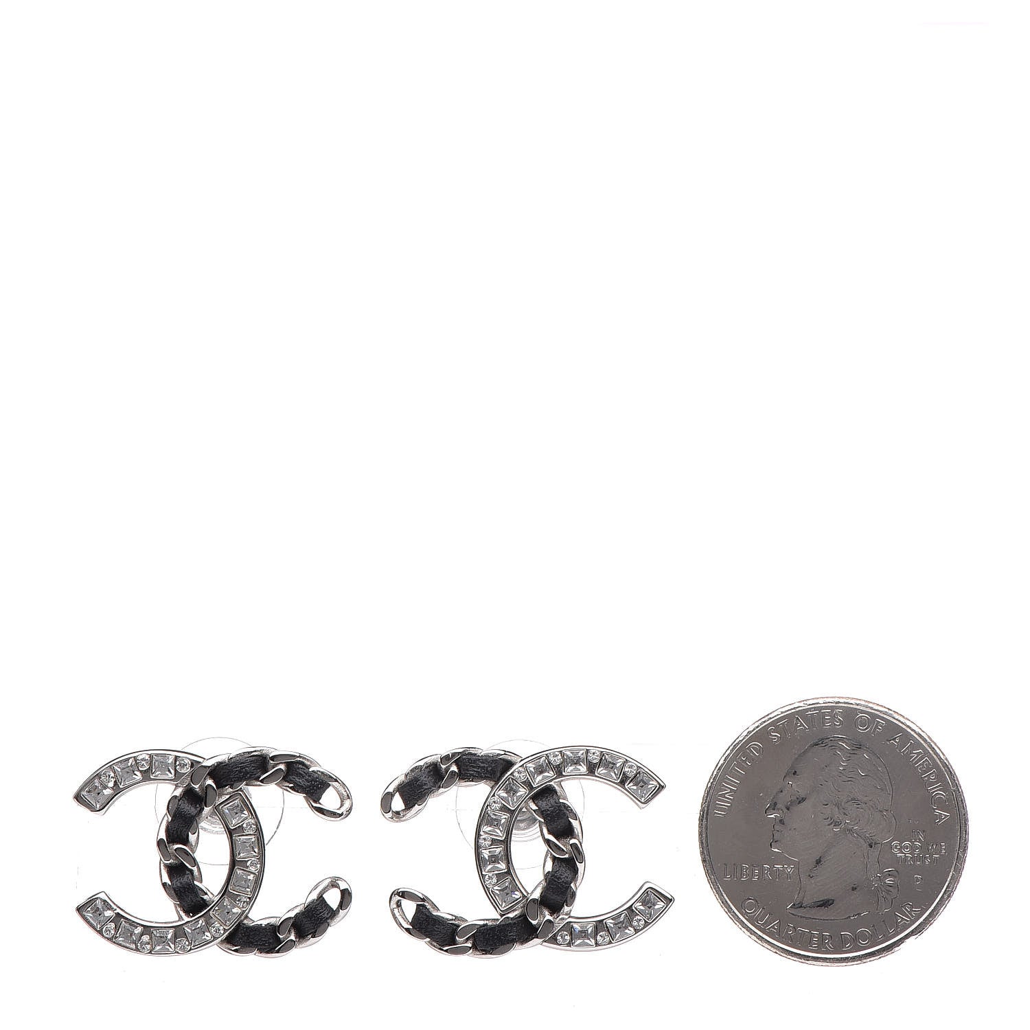 Chanel Crystal Baguette Lambskin Large CC Earrings Silver Black 2 of 5