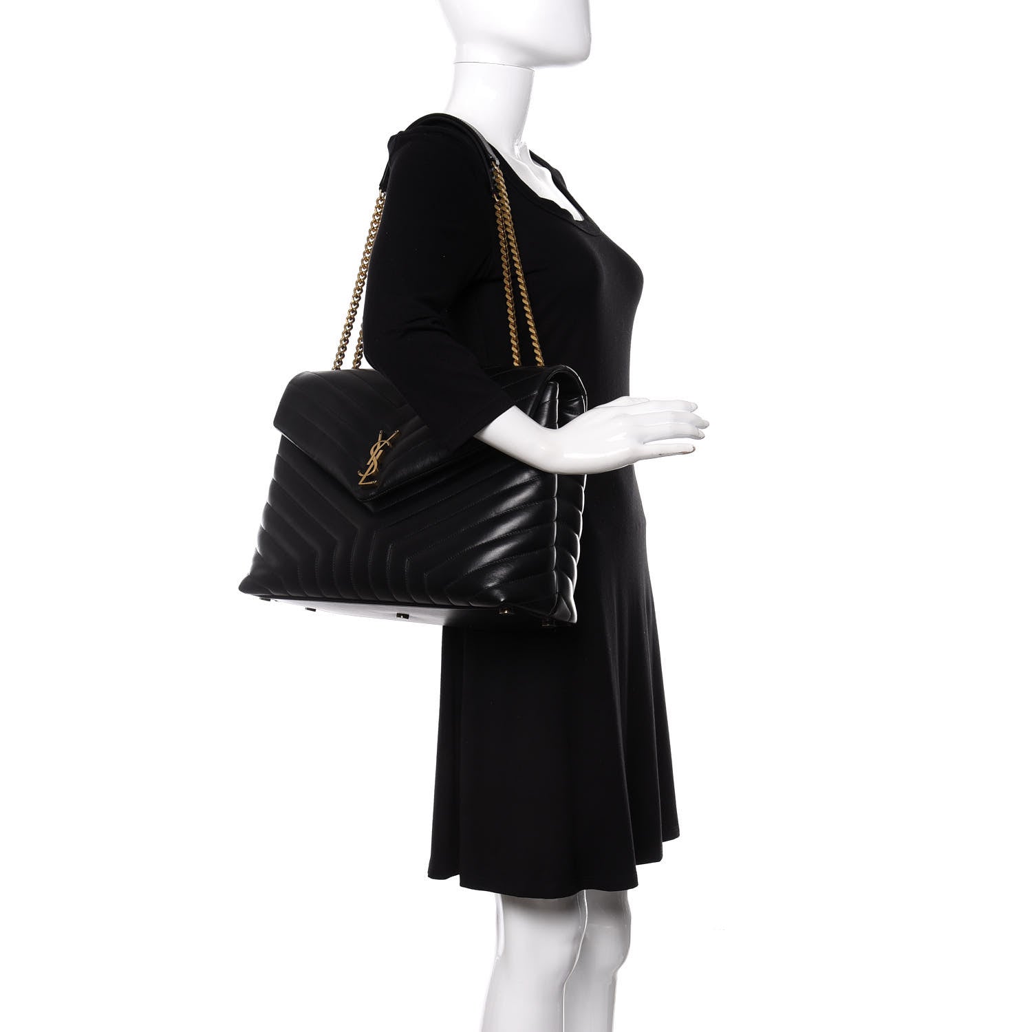 Saint Laurent Calfskin Y Quilted Monogram Large Loulou Chain Satchel Black 2 of 10