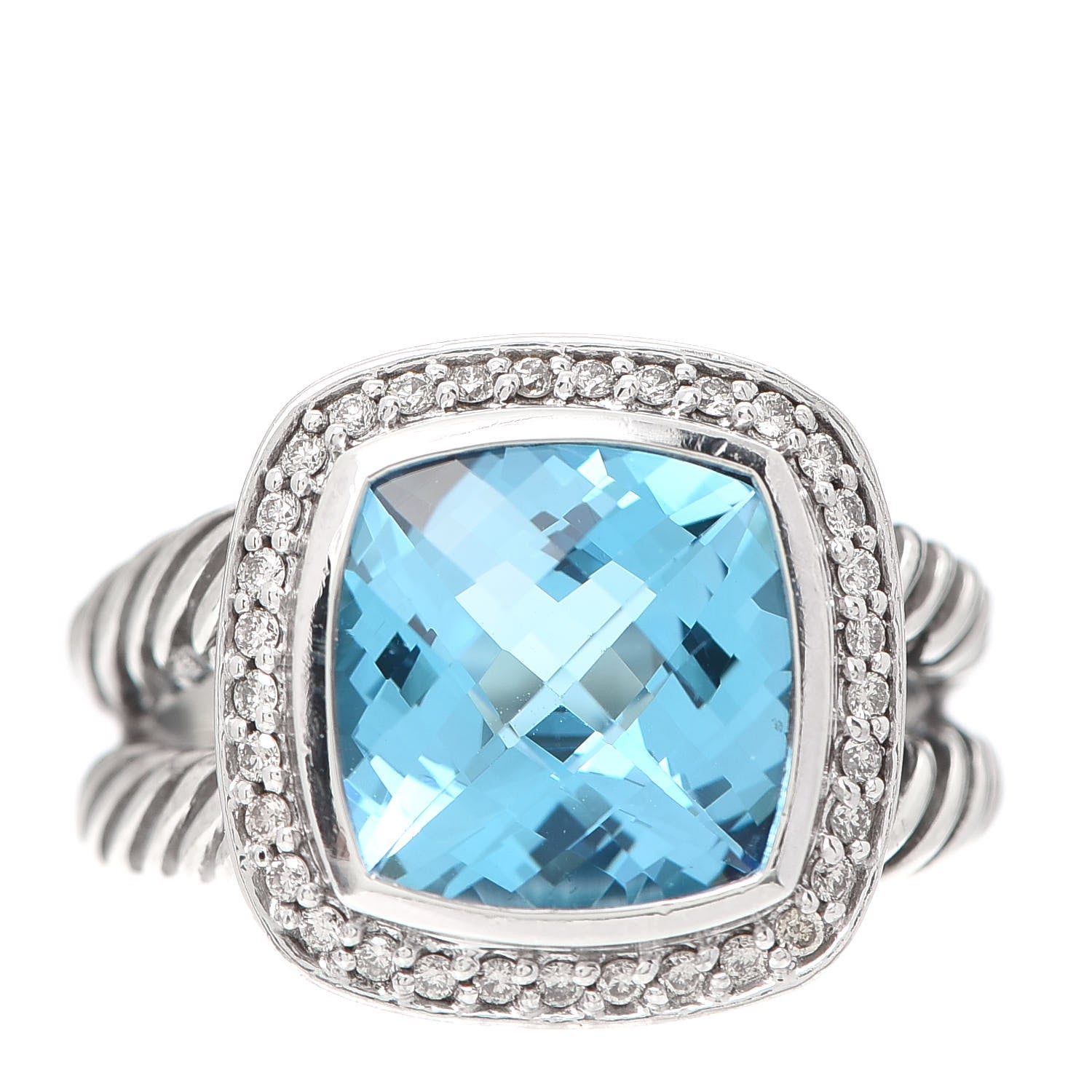 David Yurman Sterling Silver Diamond Blue Topaz 11mm Albion Ring 60 9 1 of 5