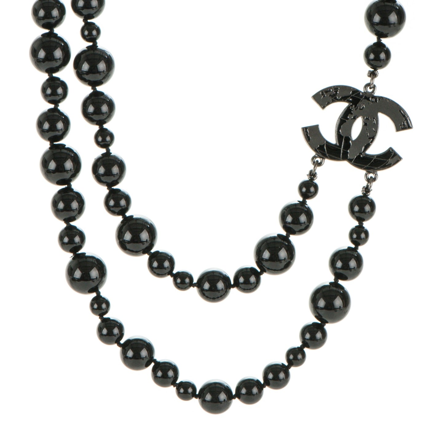Glass Bead CC Map Short Necklace Ruthenium Black