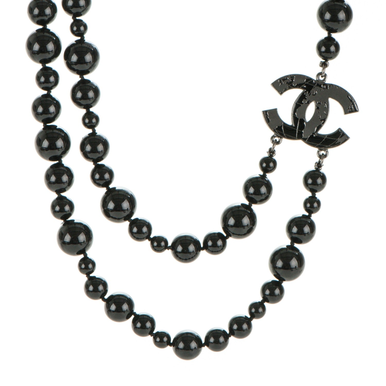 Chanel Glass Bead CC Map Short Necklace Ruthenium Black 1 of 4