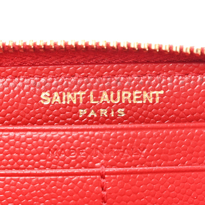 Saint Laurent Grain De Poudre Matelasse Chevron Monogram Zip Around Wallet Red 7 of 13