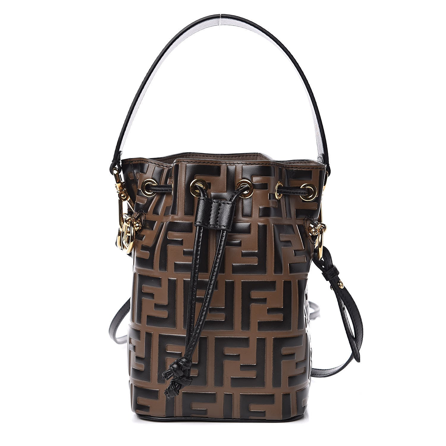 Fendi Vitello Liberty F is Fendi Bi-Color FF 1974 Embossed Mini Mon Tresor Bucket Bag Maya Black 1 of 9