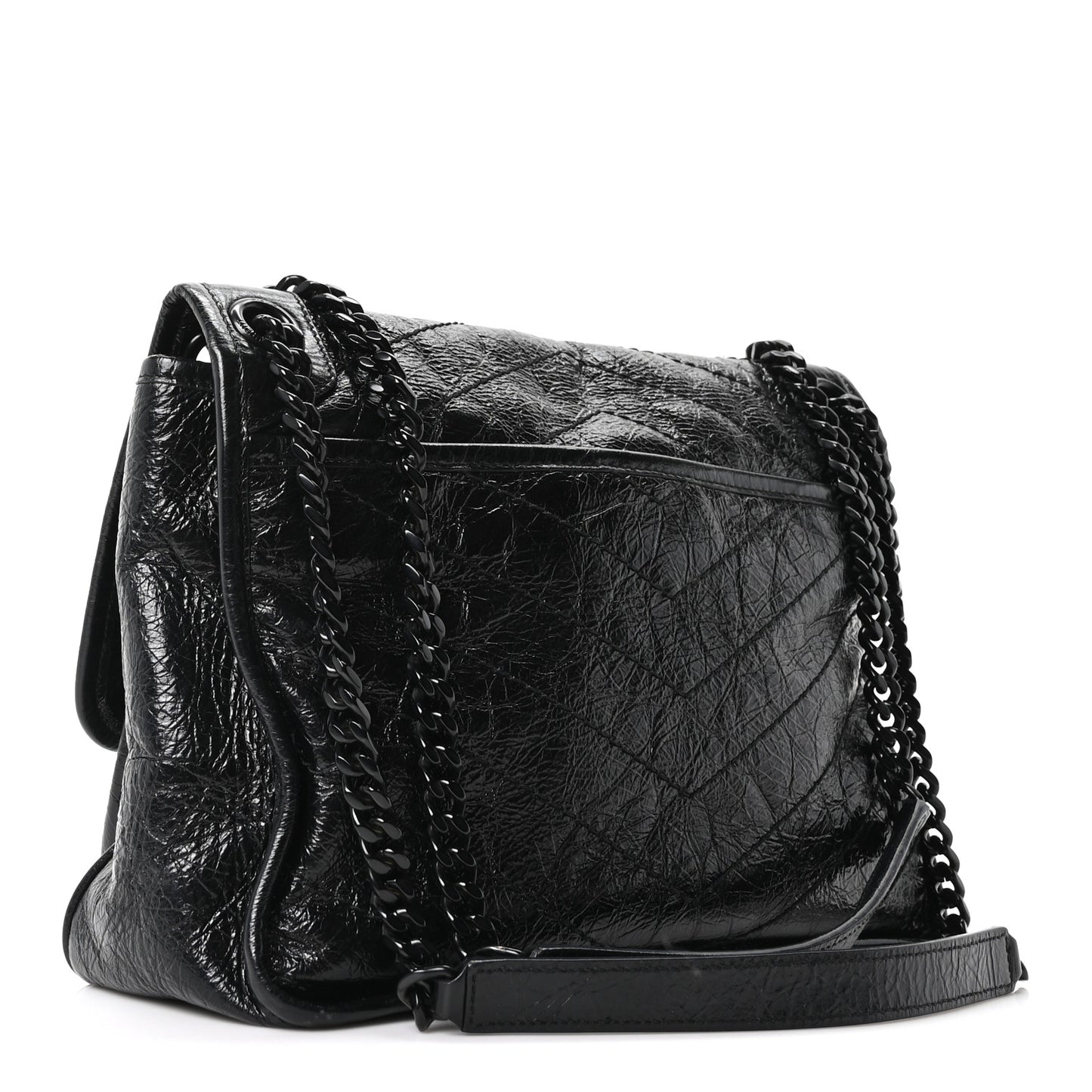 Crinkled Calfskin Matelasse Monogram Medium Niki Chain Satchel Black