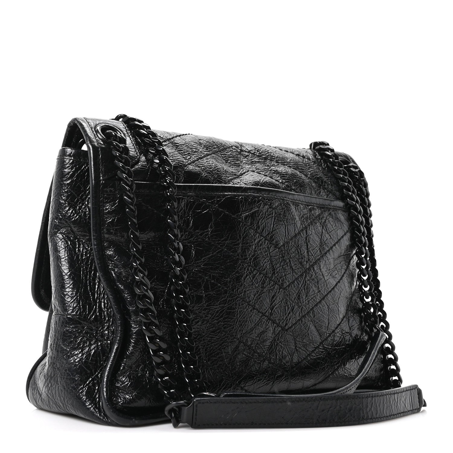 Saint Laurent Crinkled Calfskin Matelasse Monogram Medium Niki Chain Satchel Black 2 of 9
