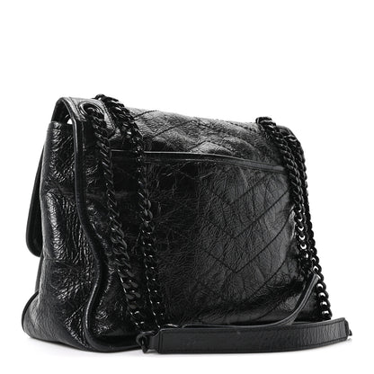 Saint Laurent Crinkled Calfskin Matelasse Monogram Medium Niki Chain Satchel Black 2 of 9