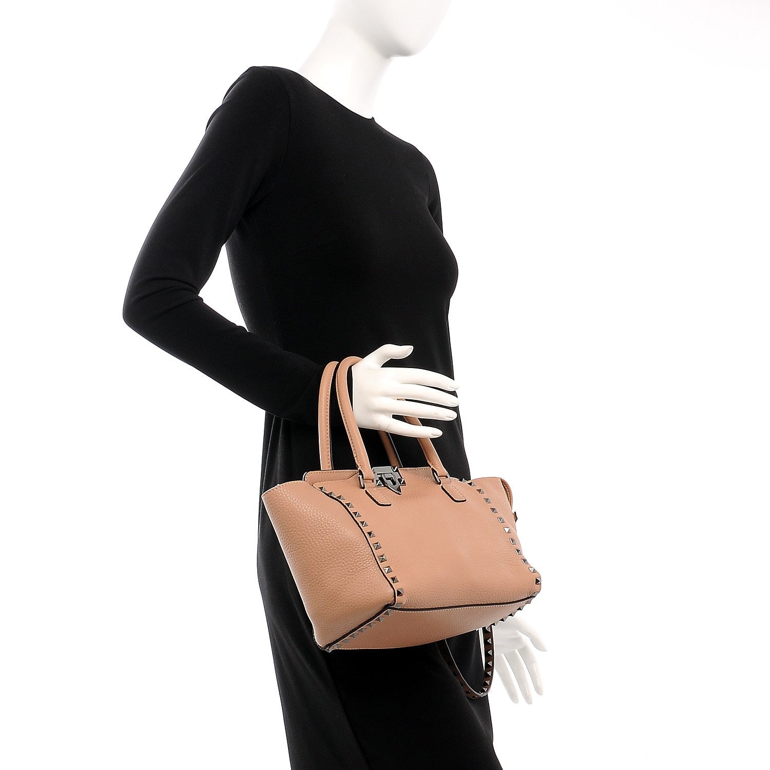Valentino Garavani Pebbled Calfskin Small Rockstud Double Handle Tote Soft Noisette 3 of 9