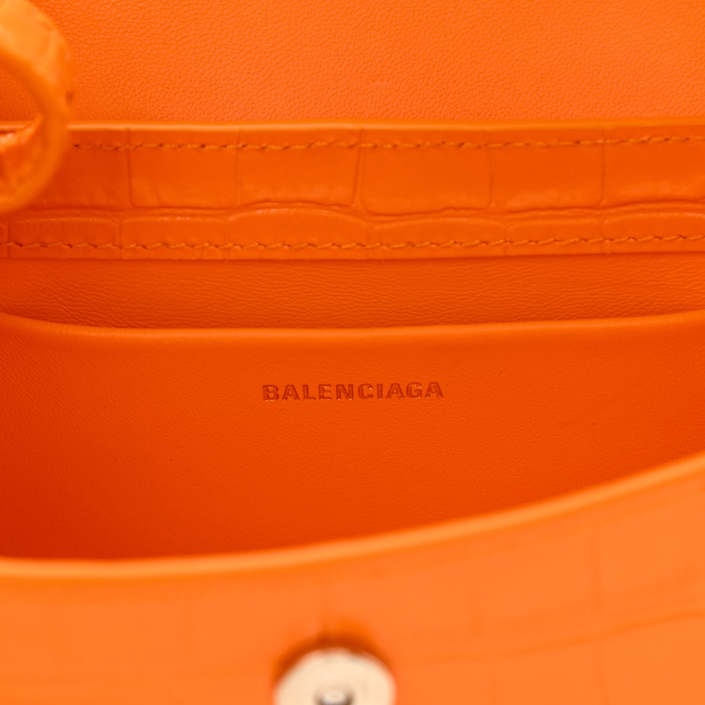 Shiny Super Supple Calfskin Crocodile Embossed Small XX Flap Stretch Bag Pop Orange