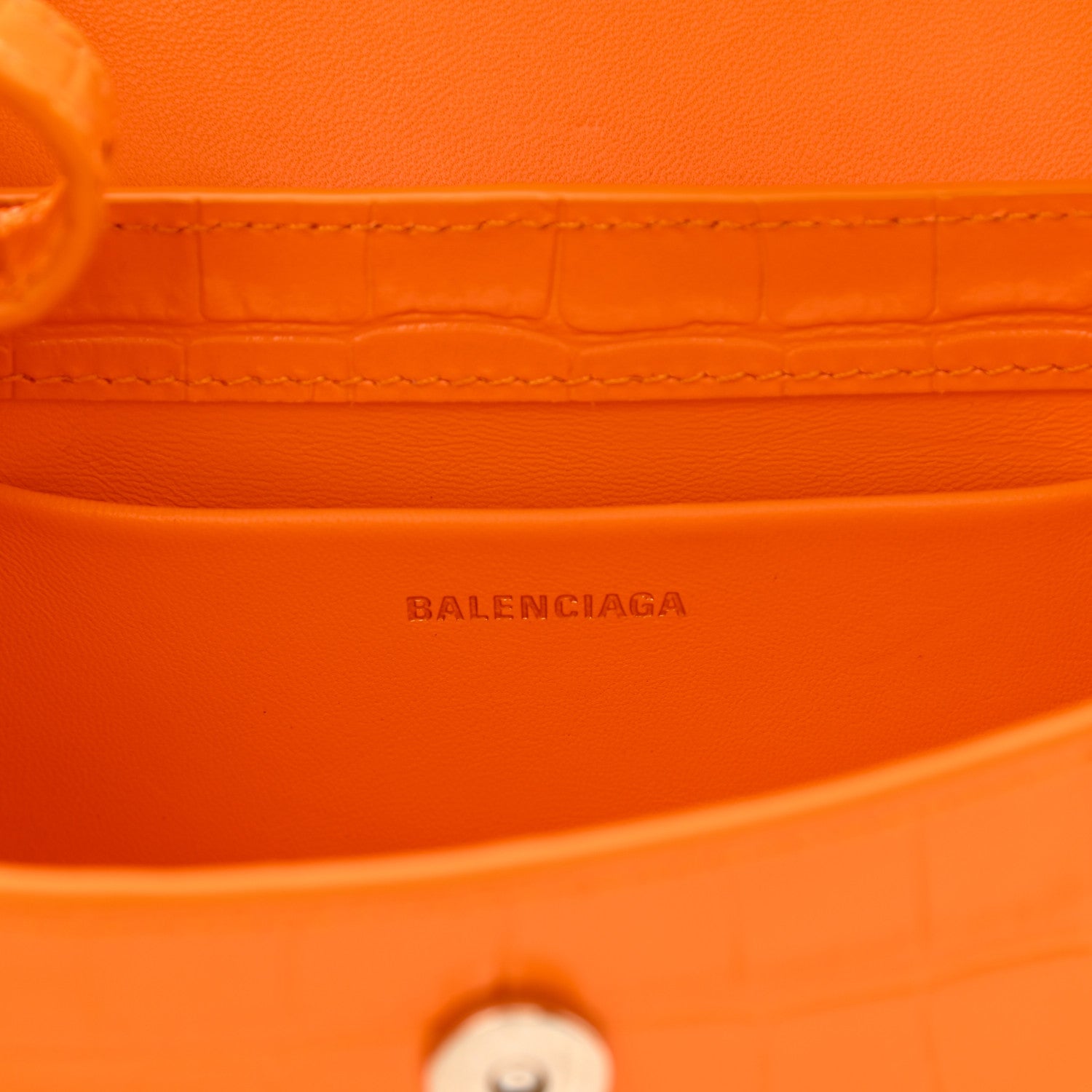 Balenciaga Shiny Super Supple Calfskin Crocodile Embossed Small XX Flap Stretch Bag Pop Orange 6 of 11