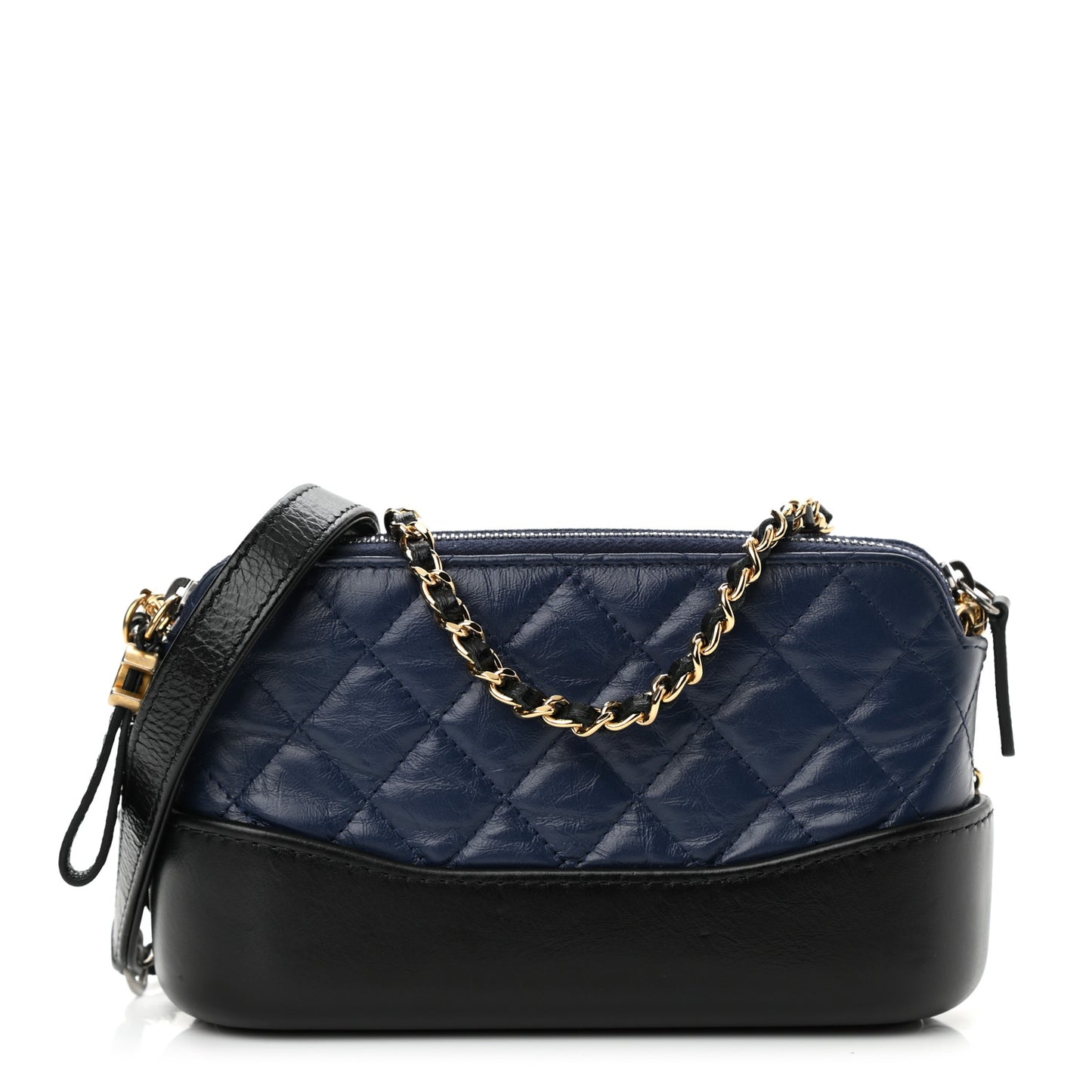 Aged Calfskin Quilted Small Gabrielle Clutch With Chain Navy Black