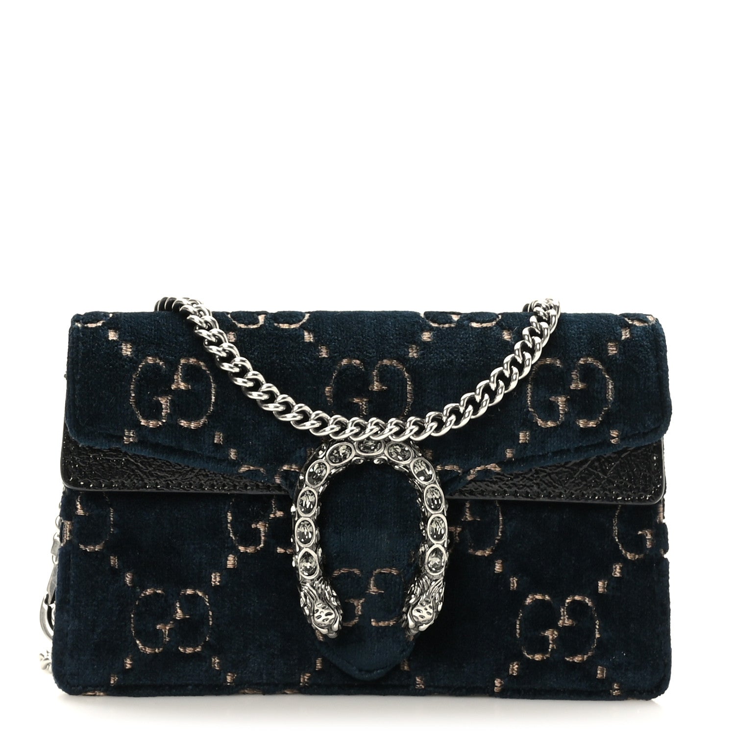 Gucci Velvet GG Monogram Super Mini Dionysus Shoulder Bag Blue Beige Black 1 of 8