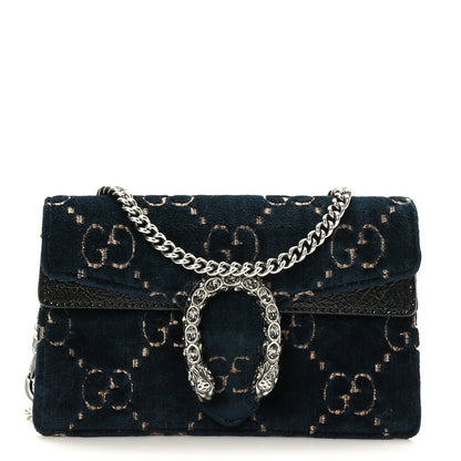 Gucci Velvet GG Monogram Super Mini Dionysus Shoulder Bag Blue Beige Black 1 of 8