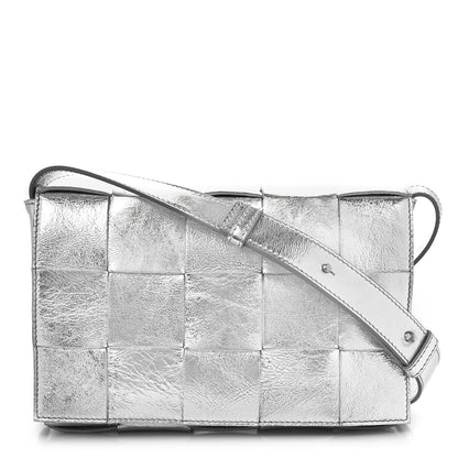 Bottega Veneta Metallic Lambskin Maxi Intrecciato Cassette Crossbody Bag Silver 1 of 8