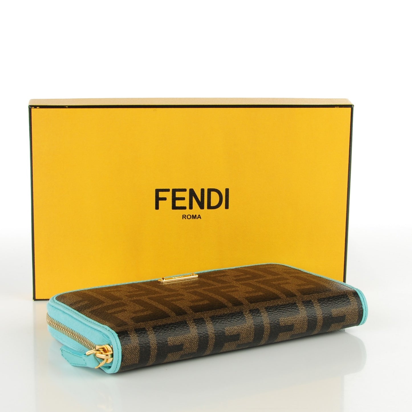 Zucca Spalmati Vitello Elite Zip Around Wallet Tobacco Turchese