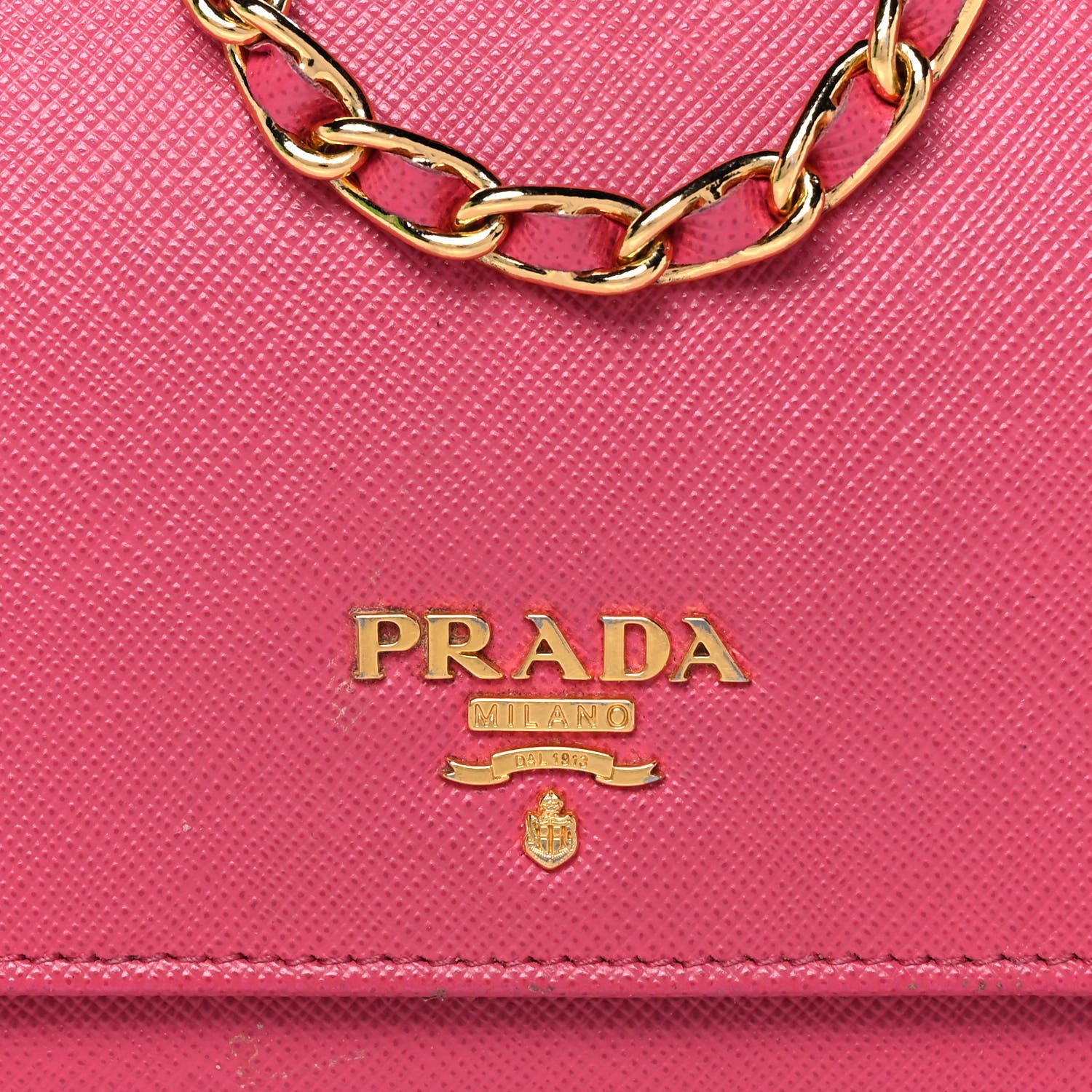 Prada Saffiano Metal Oro Chain Wallet Ibisco 7 of 16