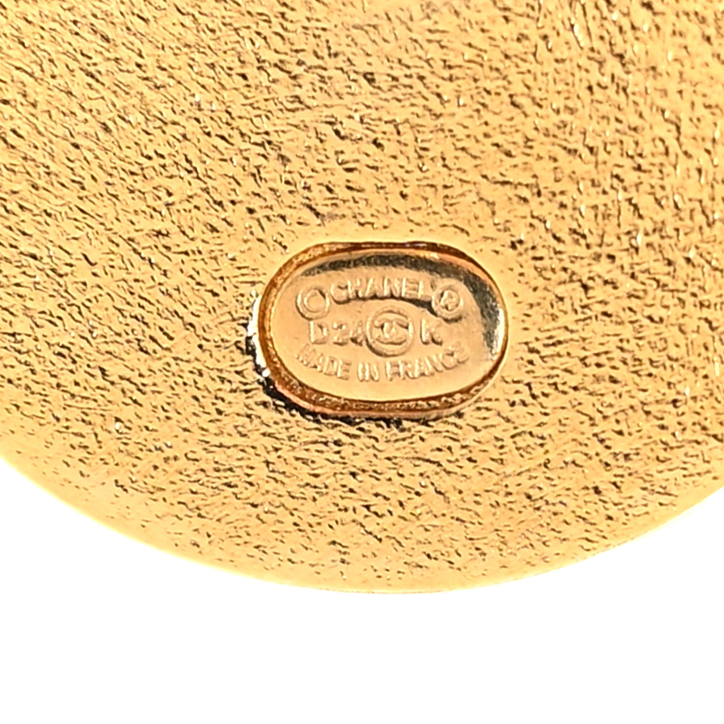 Metal Quilted CC Round Clip On Earrings Golden