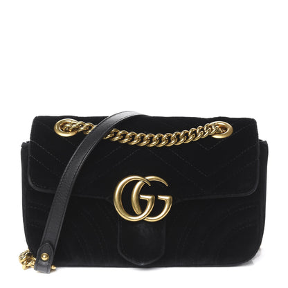 Gucci Velvet Matelasse Mini GG Marmont Shoulder Bag Black 1 of 14