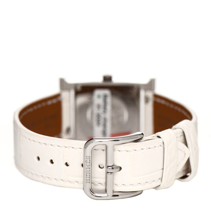 Hermes Stainless Steel Alligator Diamond Bezel Mother of Pearl 21mm Heure H Hour Quartz Watch Blanc 3 of 5